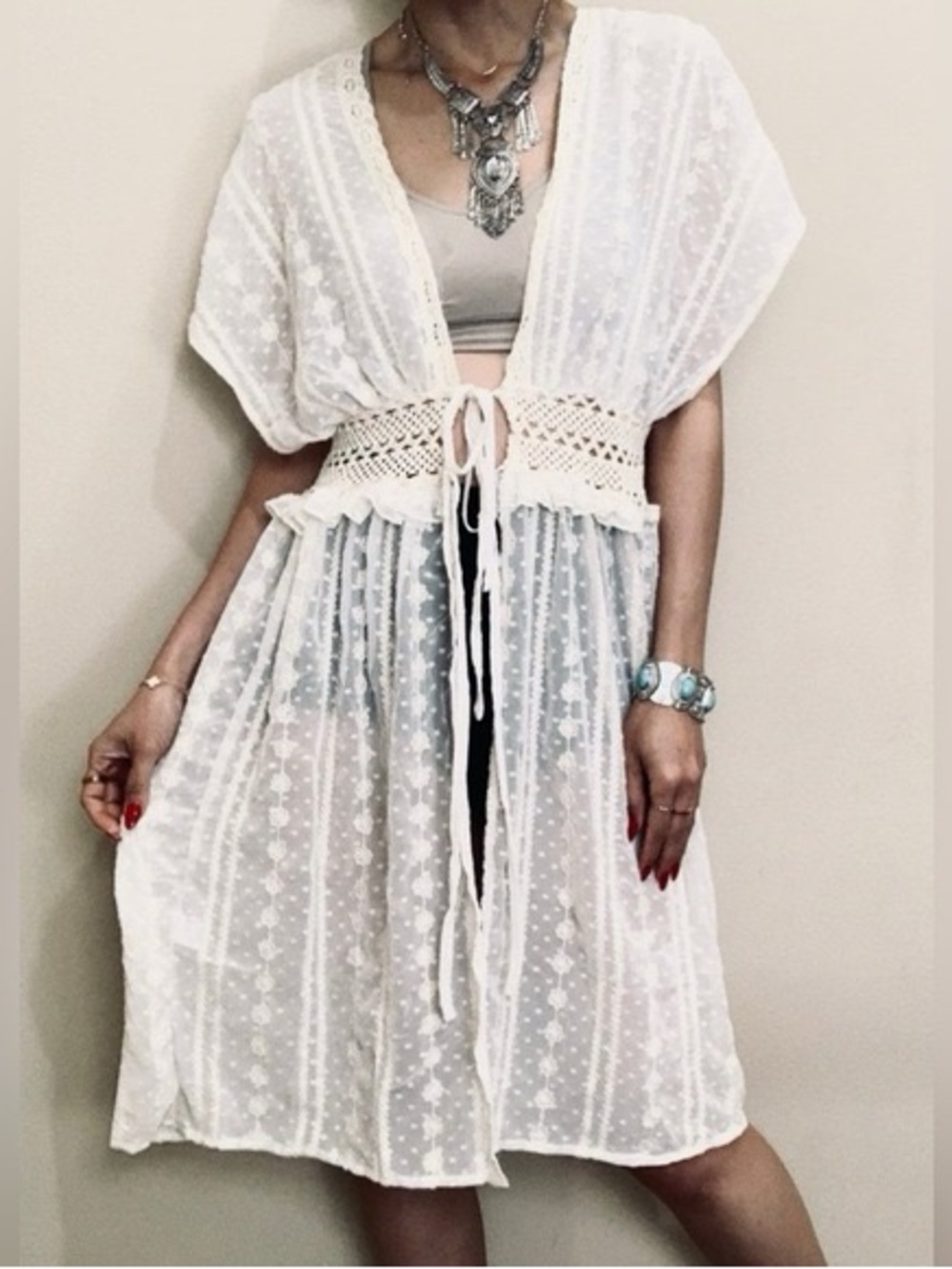 House of Harlow 1960 Ivory Sheer Embroidered Overlay